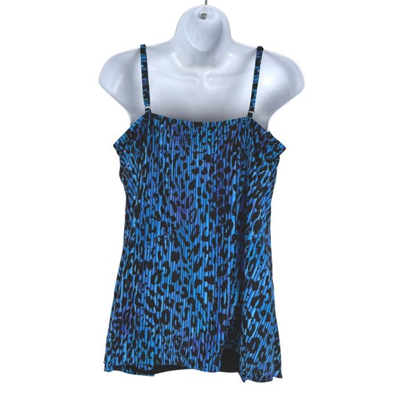 Miraclesuit Purr-Fection Jubilee Tankini Swim Top Size 16 Blue Leopard SW-2107 - Picture 4 of 7